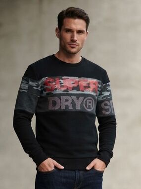 Superdry Men's Black Logo Crewneck Sweater Size L